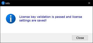 License Key entered successfully